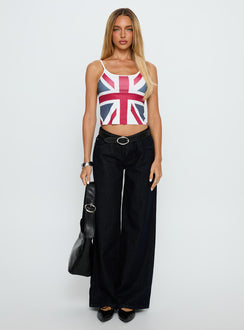 front view of model wearing Princess Polly Ramos Low Rise Wide Leg Jeans Raw Indigo Blue Low Rise Jeans 