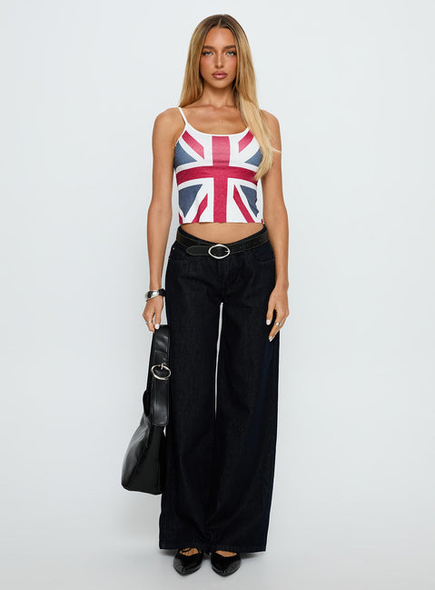 front view of model wearing Princess Polly Ramos Low Rise Wide Leg Jeans Raw Indigo Blue Low Rise Jeans 