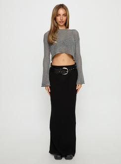 side view of model wearing Princess Polly Cafe Pari Sweater Charcoal cropped Jumpers 