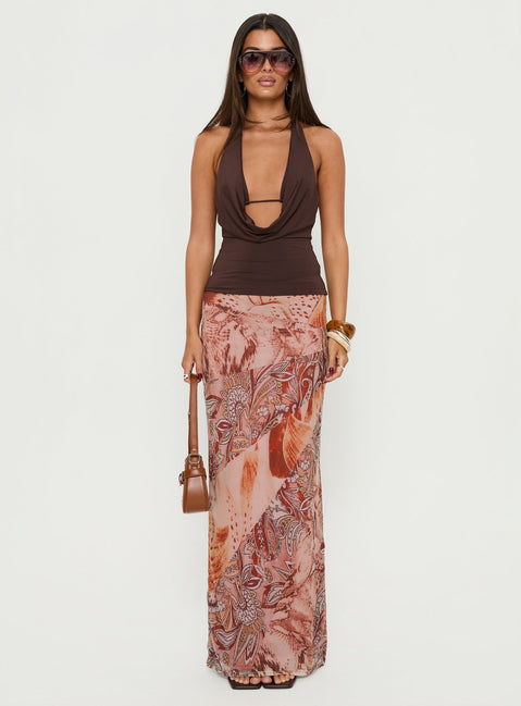   front view of model wearing Princess Polly Dorella Spliced Maxi Skirt Pink Multi 