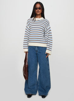 front view of model wearing Princess Polly Karolyn Sweater Blue Stripe Long 