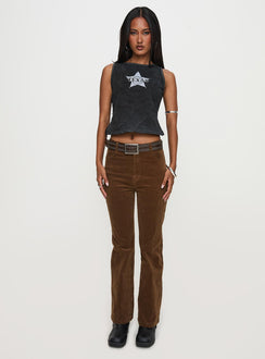 front view of model wearing Princess Polly Feature Pants Brown High Waisted Pants 
