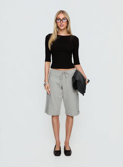 front view of model wearing Princess Polly Kether Longline Basketball Studs Short Grey Marle Mid Rise Pants 