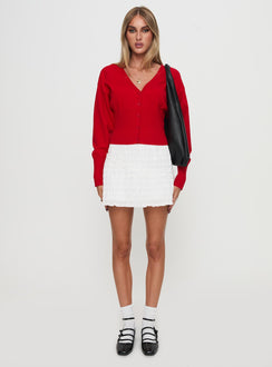 back view of model wearing Princess Polly Wistfully Knit Cardigan Red 