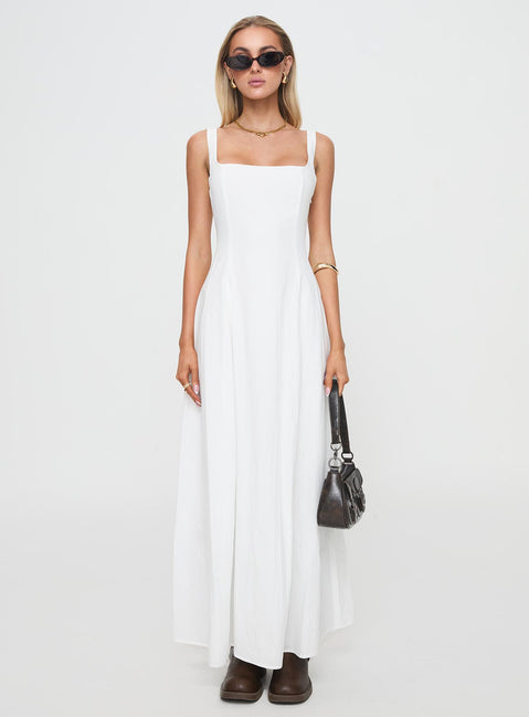 side view of model wearing Princess Polly You Can Maxi Dress White Petite Square Neck 