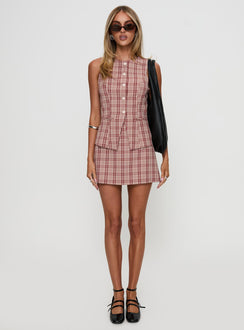  front view of model wearing Princess Polly Theodosia Mini Skirt Red Check Mini Skirts Skirts 