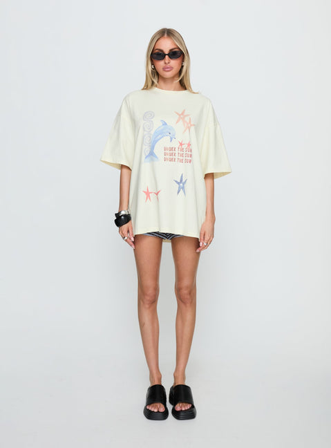 Under The Sun Oversized Graphic Tee Washed Cream