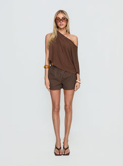 Vesperelle Elasticated Waist Shorts Brown Stripe