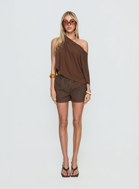 Vesperelle Elasticated Waist Shorts Brown Stripe