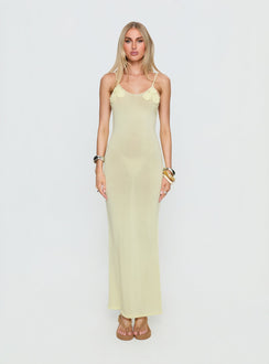 Cinderella Knit Floral Detail Maxi Dress Lemon Yellow