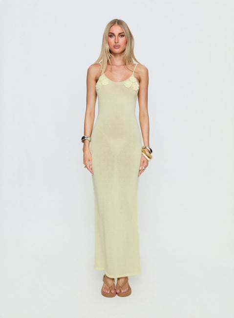 Cinderella Knit Floral Detail Maxi Dress Lemon Yellow