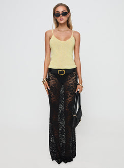 front view of model wearing Princess Polly Annaka Top Yellow Sleeveless Scoop Neck 