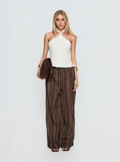 front view of model wearing Princess Polly Parklea Pants Brown Multi High Rise Pants 