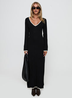 front view of model wearing Princess Polly Claira Long Sleeve Maxi Dress Black Plunger 