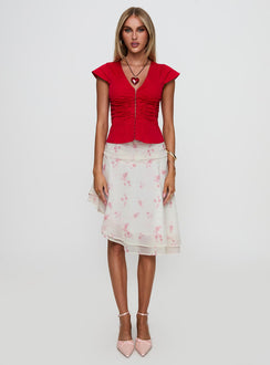   front view of model wearing Princess Polly Charisse Asymmetrical Midi Skirt Floral 