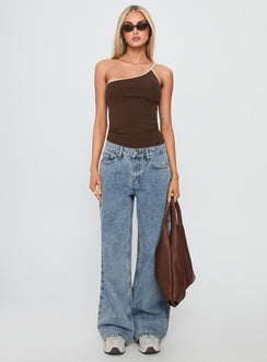front view of model wearing Princess Polly Shima Low Rise Straight Leg Jeans Light Wash Low Rise Jeans Jeans 