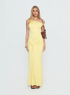 Get Lucky Drape One Shoulder Maxi Dress Lemon Yellow