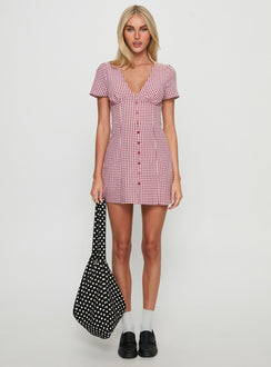 Loveliness Playsuit Red Check Tall