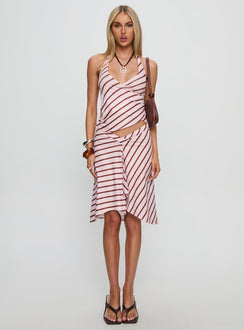   front view of model wearing Princess Polly Esmeray Midi Skirt Pink Stripe 