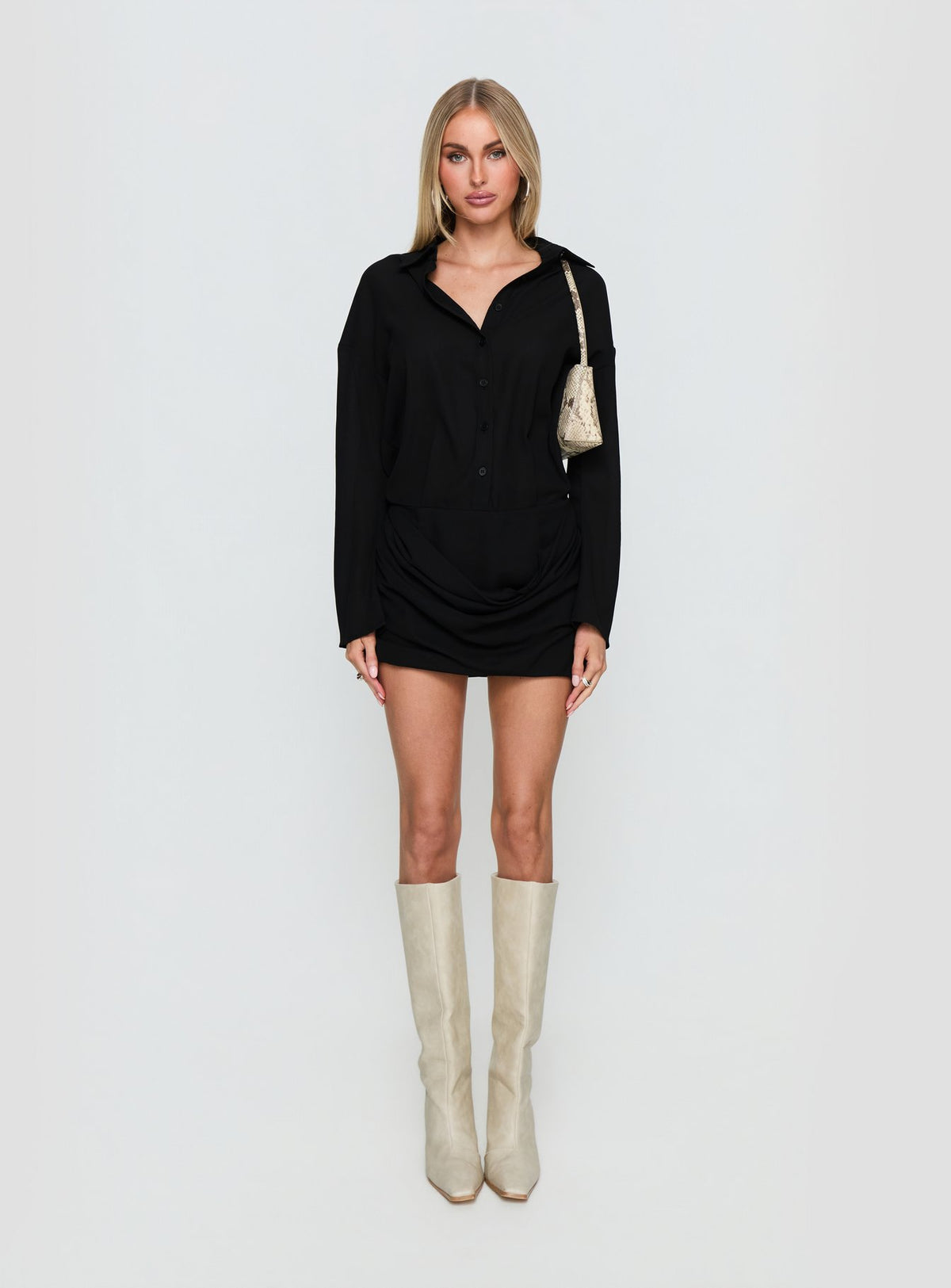 Tareno Long Sleeve Shirt Dress Black