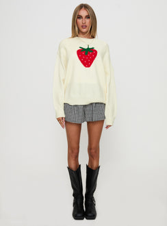 back view of model wearing Princess Polly Living Is Easy Knit Sweater White Long 