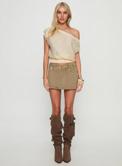   front view of model wearing Princess Polly Katlynne Button Detail Mini Skirt Washed Beige Mini Skirts Skirts 