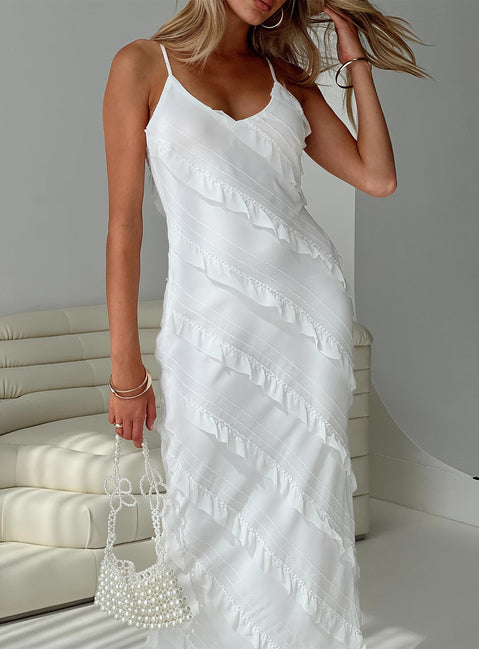 back view of model wearing Princess Polly Lars Maxi Dress White Scoop Neck 