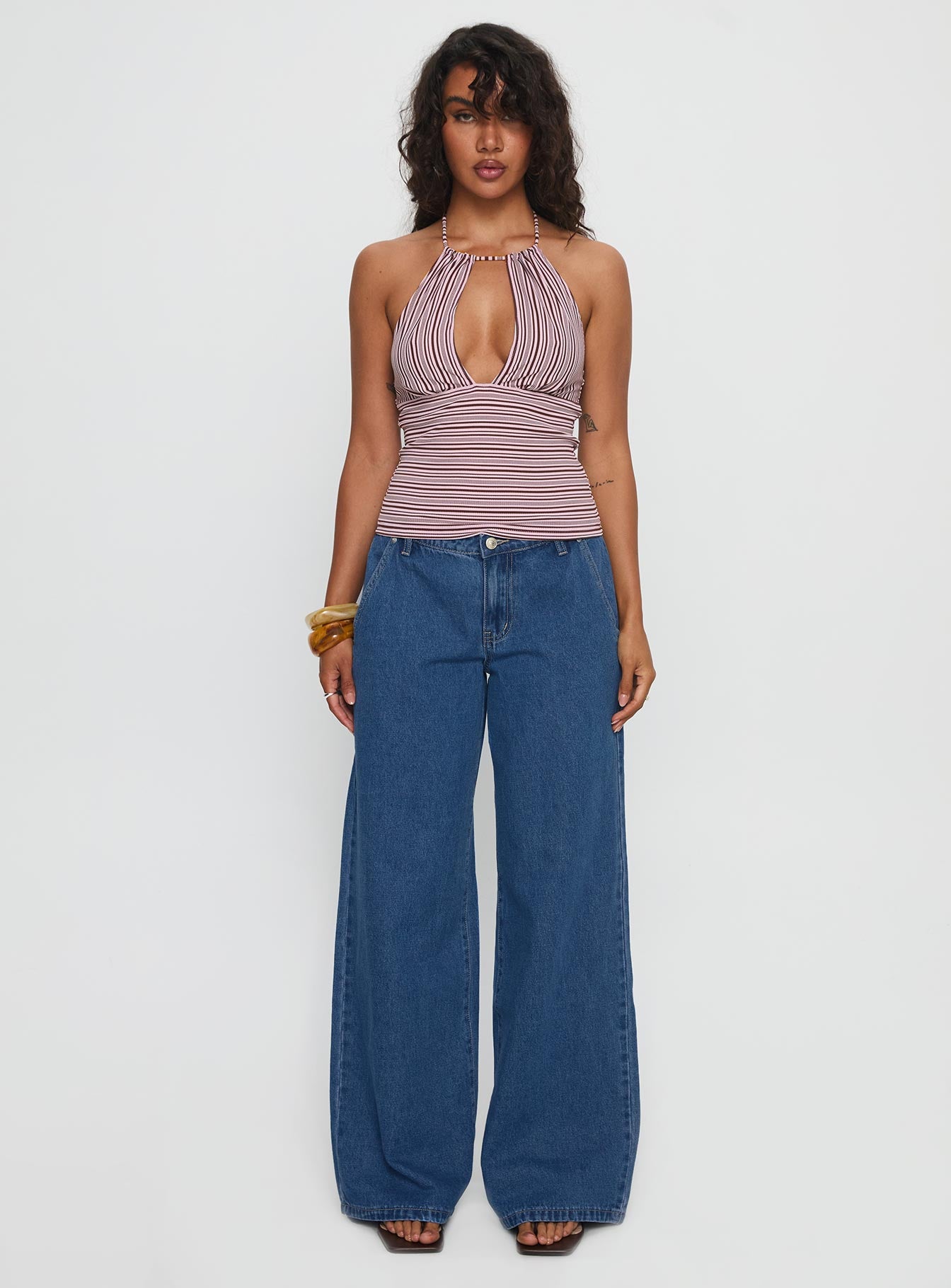 Sit In Silence Cut Out Top Purple Stripe