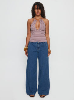 Sit In Silence Cut Out Top Purple Stripe