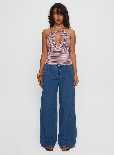 Sit In Silence Cut Out Top Purple Stripe