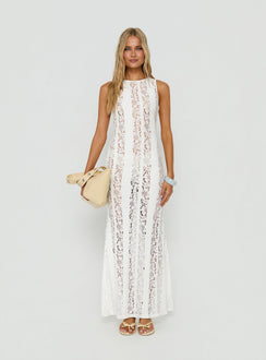 Laurenza Sheer Lace Maxi Dress Off White