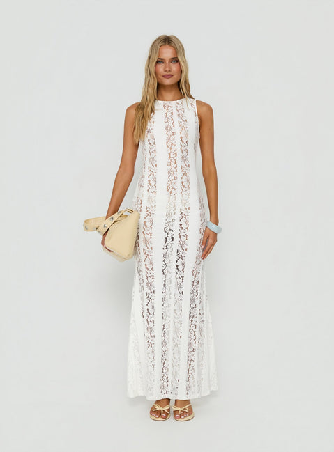 Laurenza Sheer Lace Maxi Dress Off White