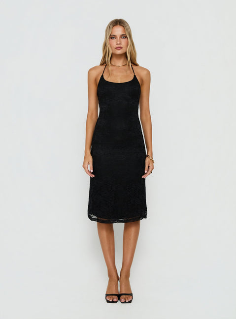 Zenaide Lace Detail Halter Midi Dress Black