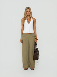 Silver Moon Linen Blend Tie Pants Olive Green Petite