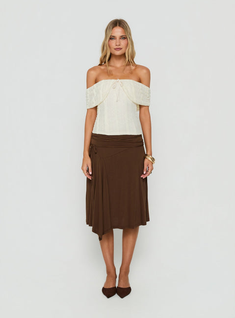 Joaney Tie Side Jersey Midi Skirt Chocolate