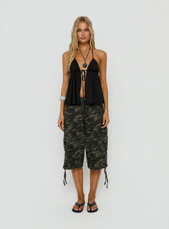 Top Form Tie Front Halter Top Black