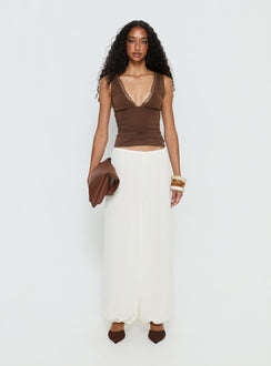 front view of model wearing Princess Polly Moondancer Balloon Pants Cream Mid Rise Pants 