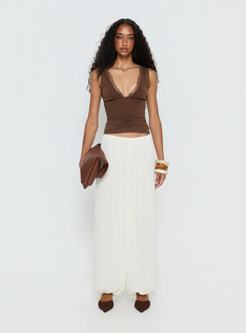 front view of model wearing Princess Polly Moondancer Balloon Pants Cream Mid Rise Pants 