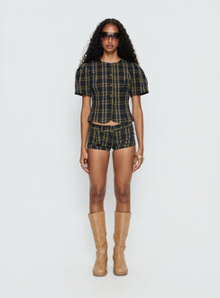 Afterglow Mini Short Navy / Lemon Plaid