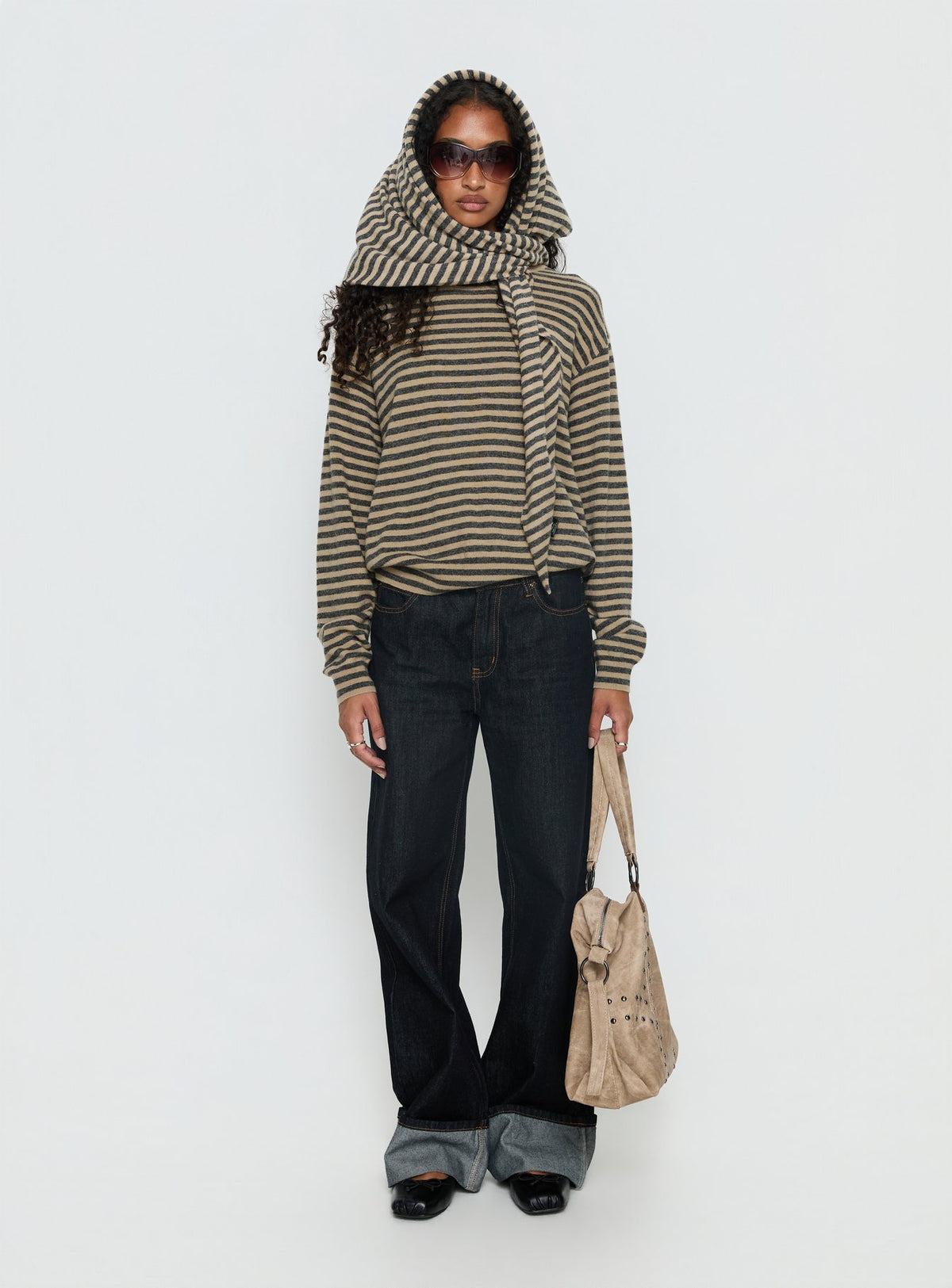 Olsen Scarf Detail Long Sleeve Sweater Multi