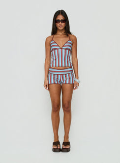 Makira Halter Top Brown / Blue Stripe