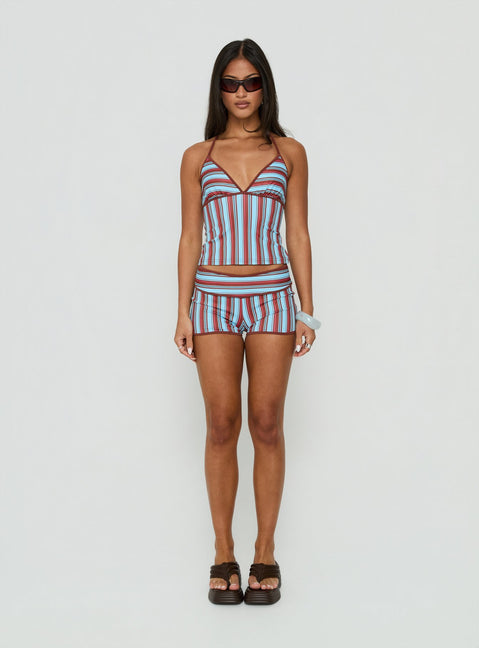 Makira Halter Top Brown / Blue Stripe