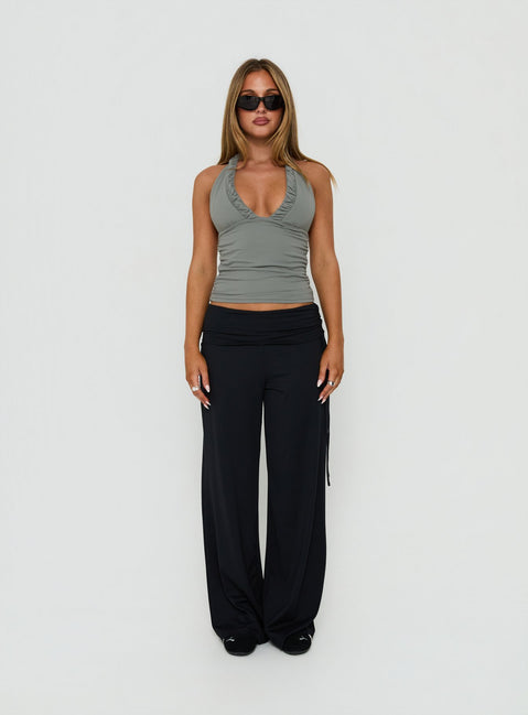 Mood Ring Ruched Halter Top Steel Grey