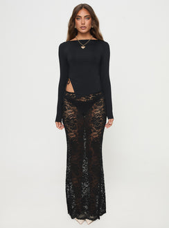 front view of model wearing Princess Polly Varian Long Sleeve Top Black Full Sleeves Crew Neck 