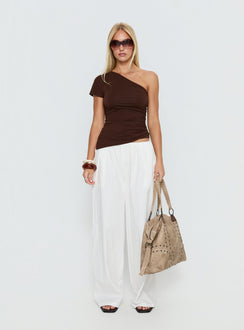 side view of model wearing Princess Polly Lunea Concealed Waistband Pants White Low Rise Pants 