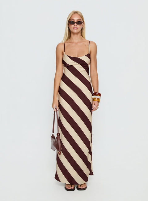 Rhodie Scoop Maxi Dress Brown / Cream Stripe