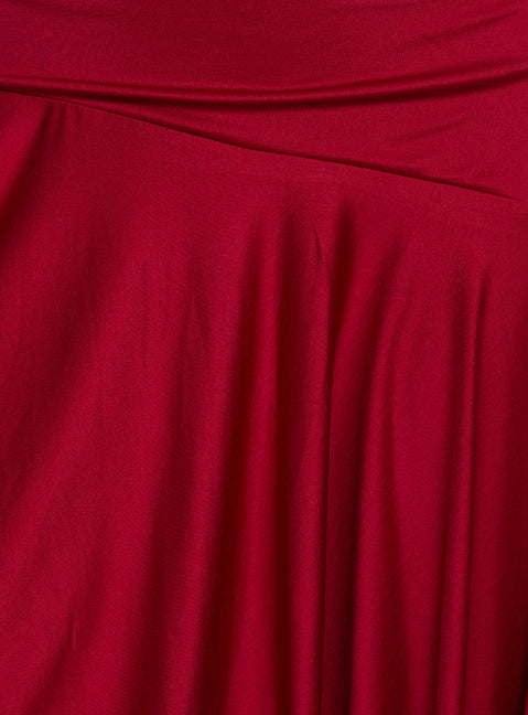 Emara Halter Asymmetrical Midi Dress Red