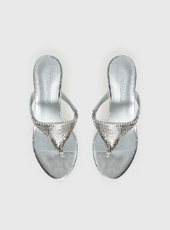 Miss You More Glitter Mesh Heels Silver