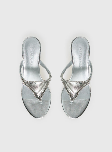 Miss You More Glitter Mesh Heels Silver