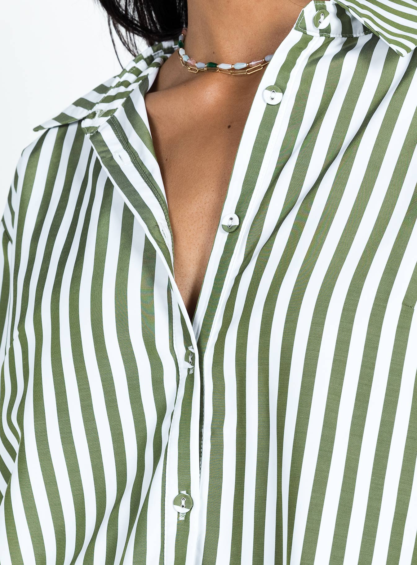 Matching set Striped print Classic collar Button front fastening Single-button cuff High waisted shorts  Drawstring waistband